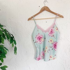Vintage Satin Blue Floral Cami Tank Top